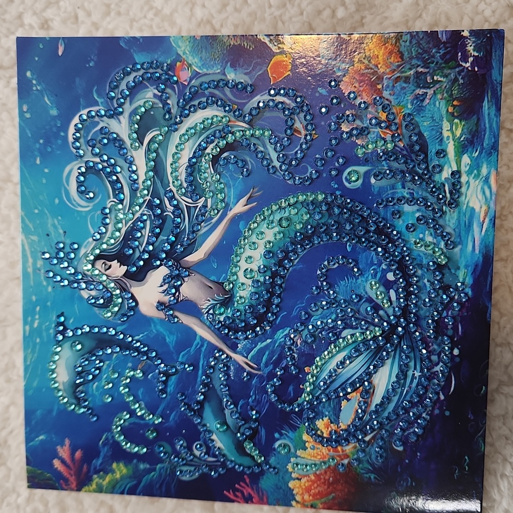 Colorful Mermaid Diamond Painting Art Greeting Card Frameable